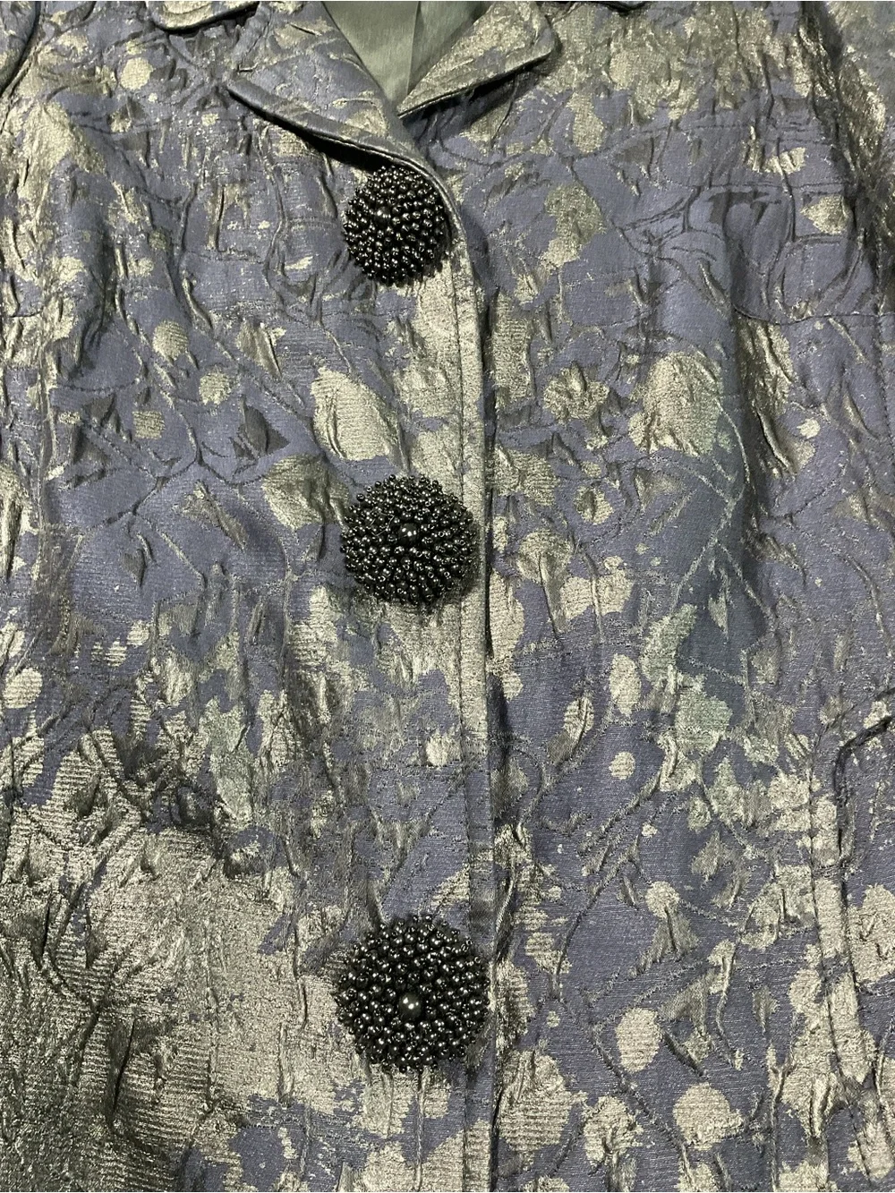 Carlisle Size 6 Y2K Navy Metallic Brocade Dress Long Coat 2 Piece Formal Set